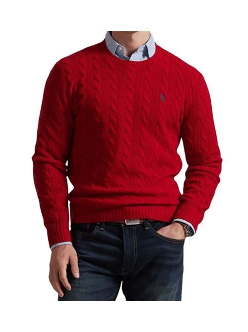 Maglia da uomo in misto lana e cashmere con lavorazione a trecce, colore red POLO RALPH LAUREN | 710876762006